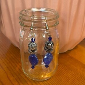 Hand Crafted Blue and Silver Sunflower 🌻 Earrings